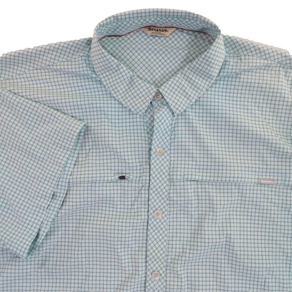 Simms Fishing Shirt Performance Cooling Plaid Blue Nylon Blend Men 3XL